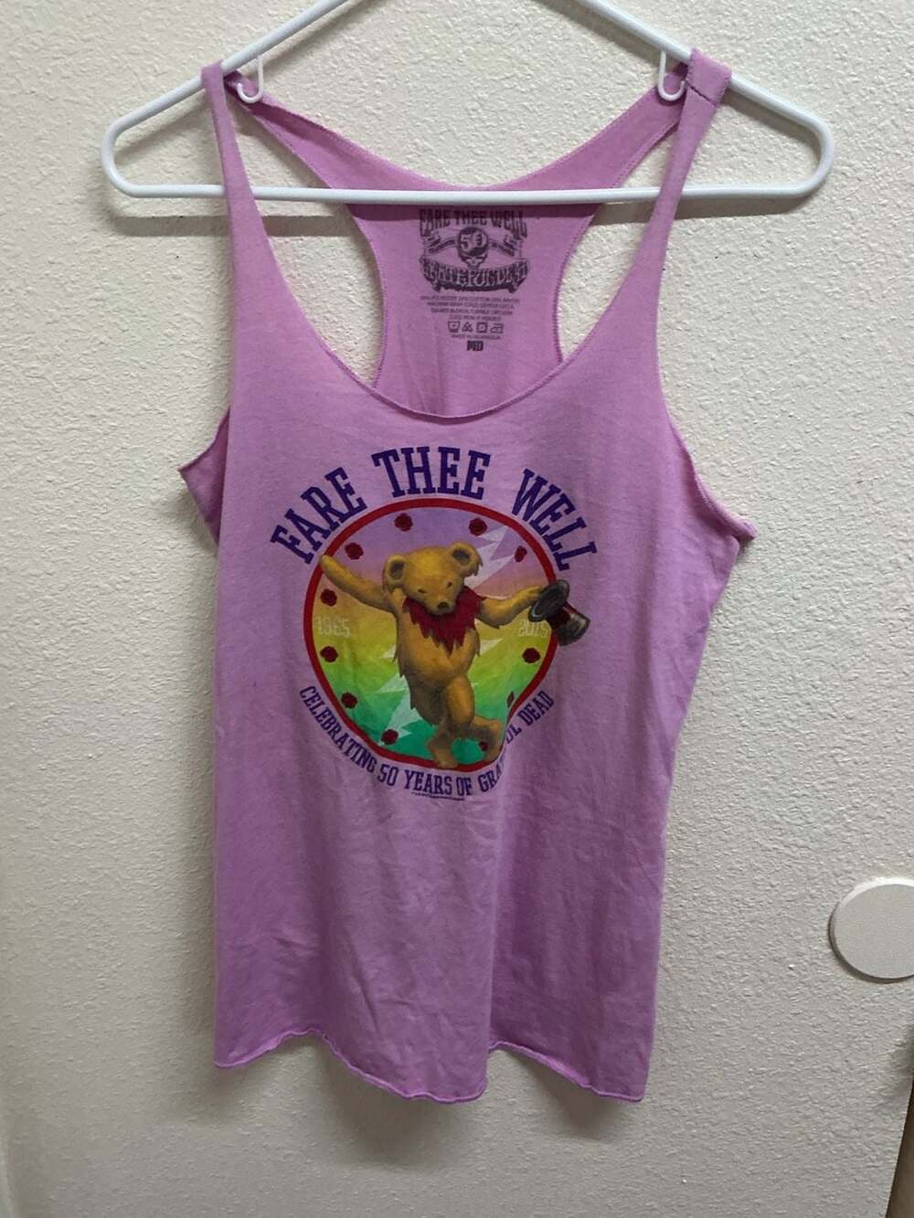 Grateful Dead Fare Thee Well 50th Anniversary Dancing Bear Tank Top Pink Size MD